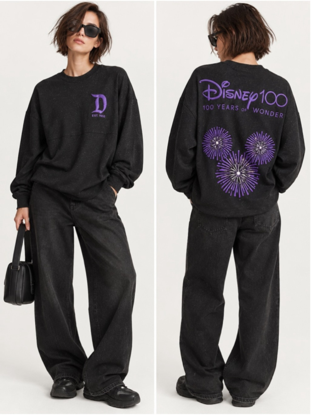 Disney 100 Spirit Jersey Black Purple Glitter 100 Years of Wonder Size S Baggy